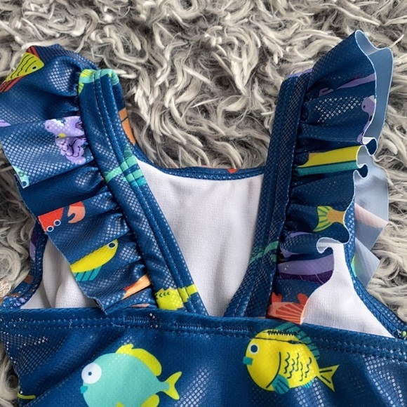 Disney Store Luca Ruffle Swimsuit for Girls Alberto Sea Monster Fish Blue Size 2 - Picture 7 of 10